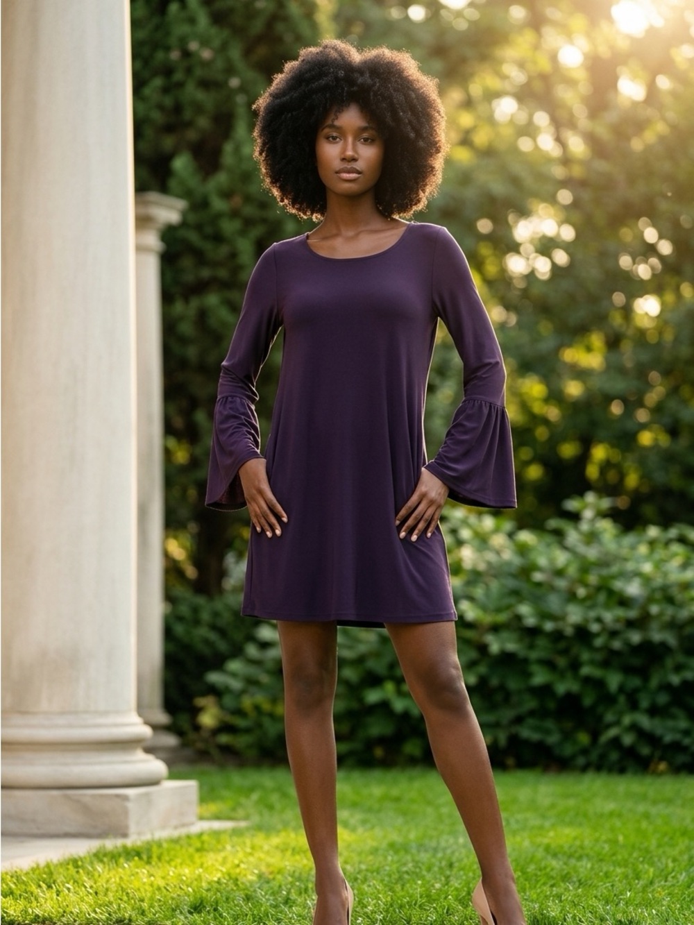 Ann Taylor Purple Bell-Sleeve Mini Dress